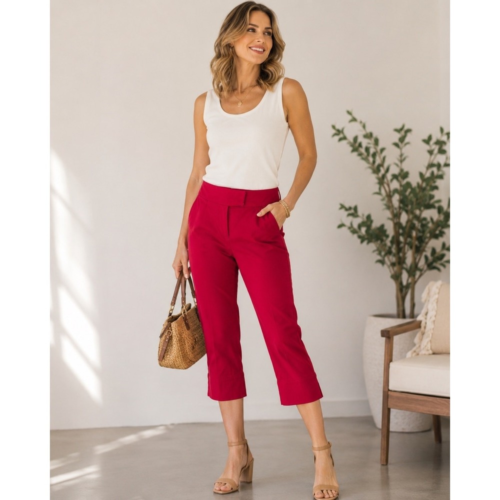 Frenchi Capri Pants Women Size 3 Red Stretch Y2K Pedal Pusher Cropped Trousers